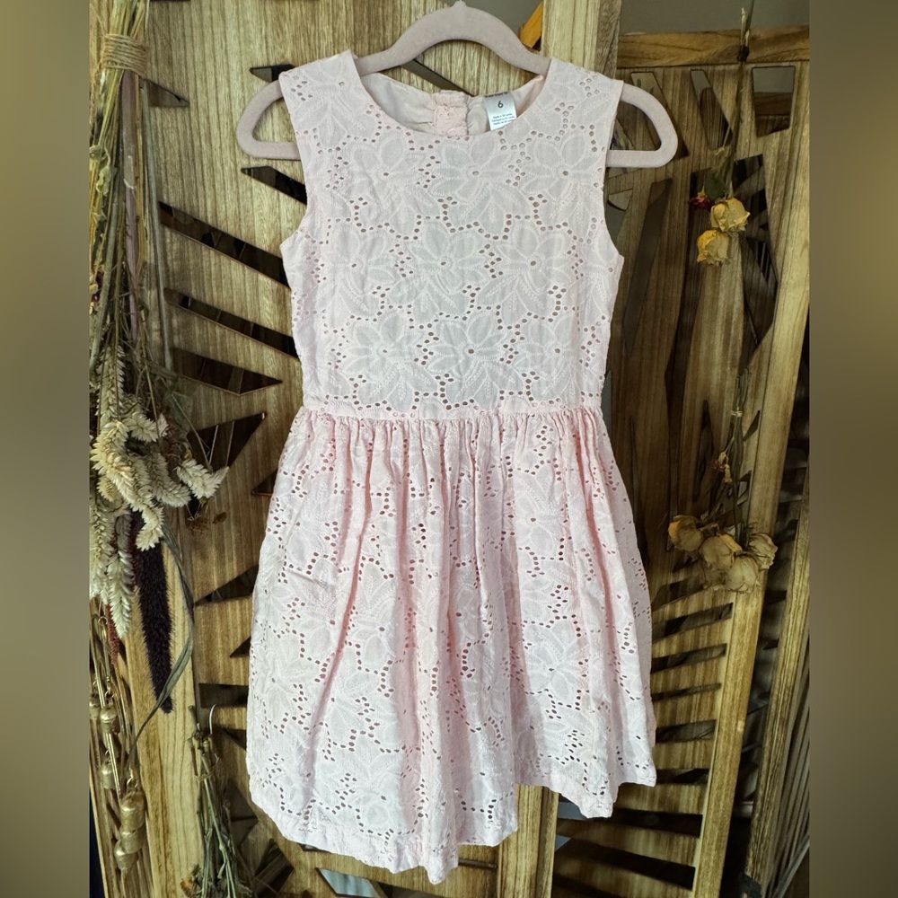 🌸 Carter’s Blush Pink Eyelet Dress – Girls Size 6 🌸